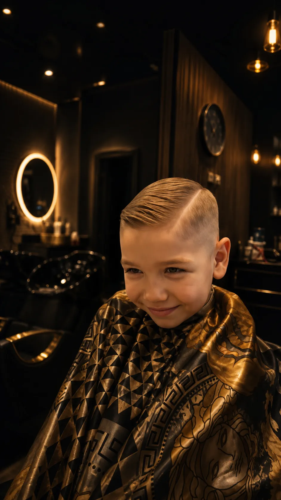 Kids haircut with a clean side part at Yad Barbershop North York